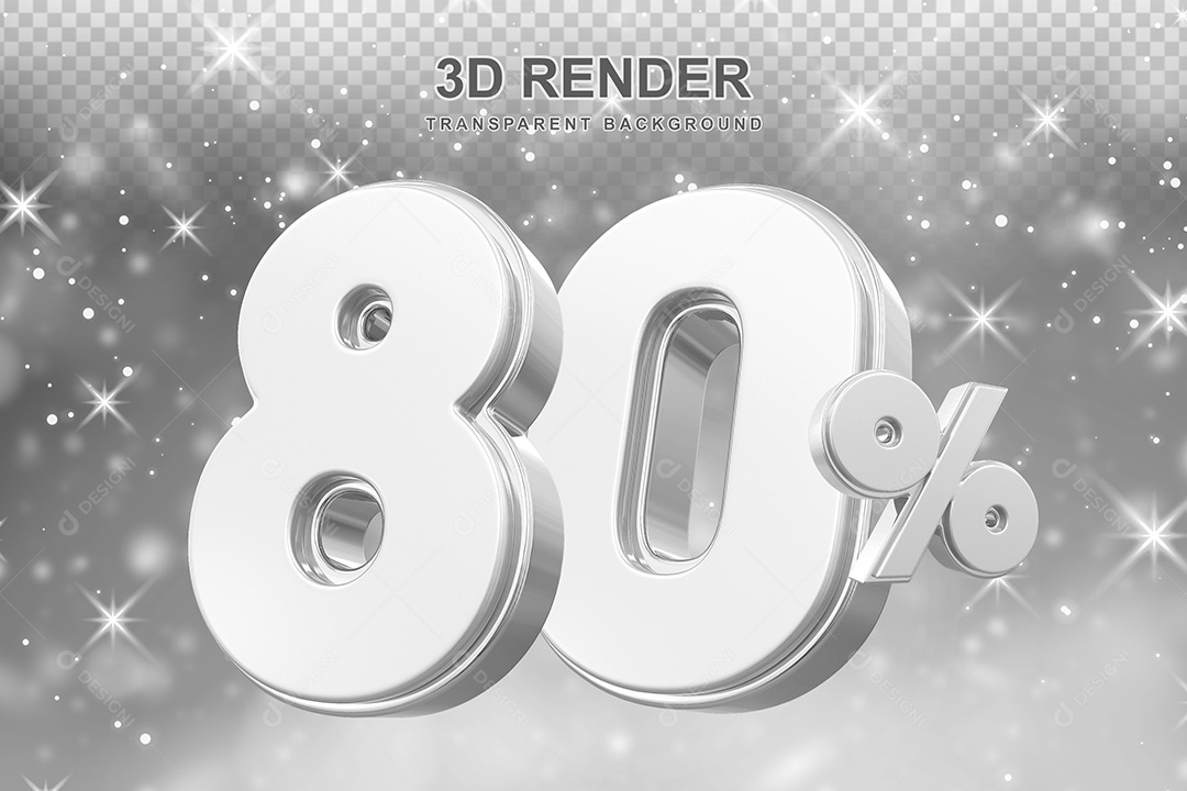 Número de Desconto 80% Elemento 3D Prata para Composição PSD