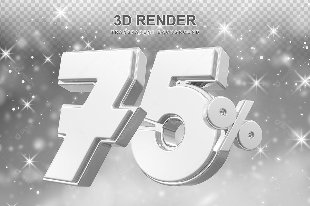 Número de Desconto 75% Elemento 3D Prata para Composição PSD