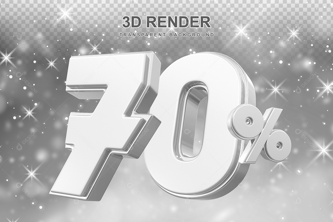 Número de Desconto 70% Elemento 3D Prata para Composição PSD