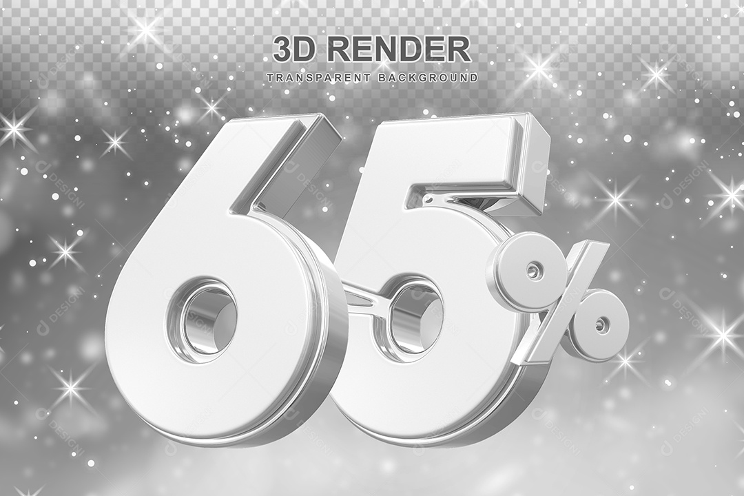 Número de Desconto 65% Elemento 3D Prata para Composição PSD