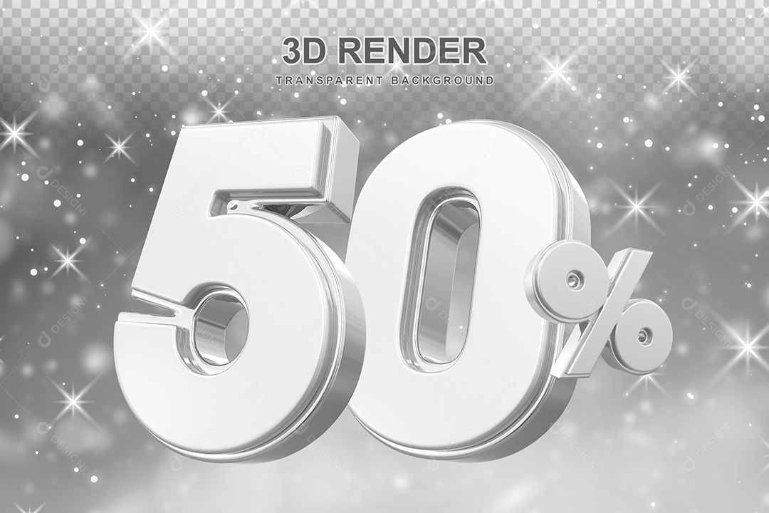 Número de Desconto 50% Elemento 3D Prata para Composição PSD