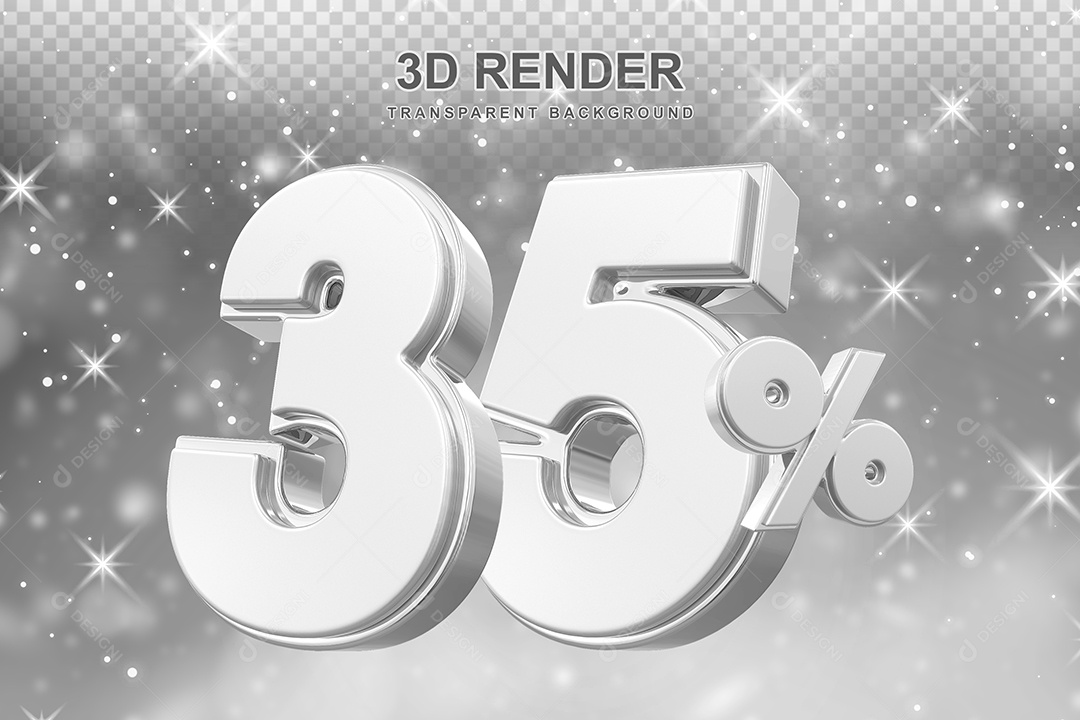 Número de Desconto 35% Elemento 3D Prata para Composição PSD