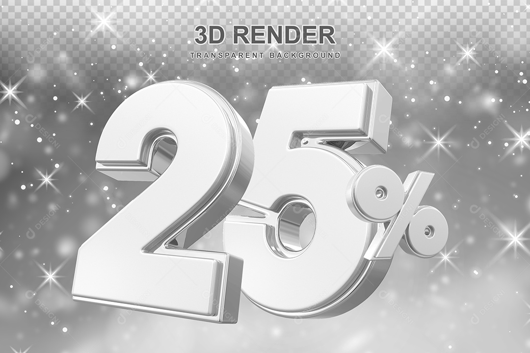 Número de Desconto 25% Elemento 3D Prata para Composição PSD
