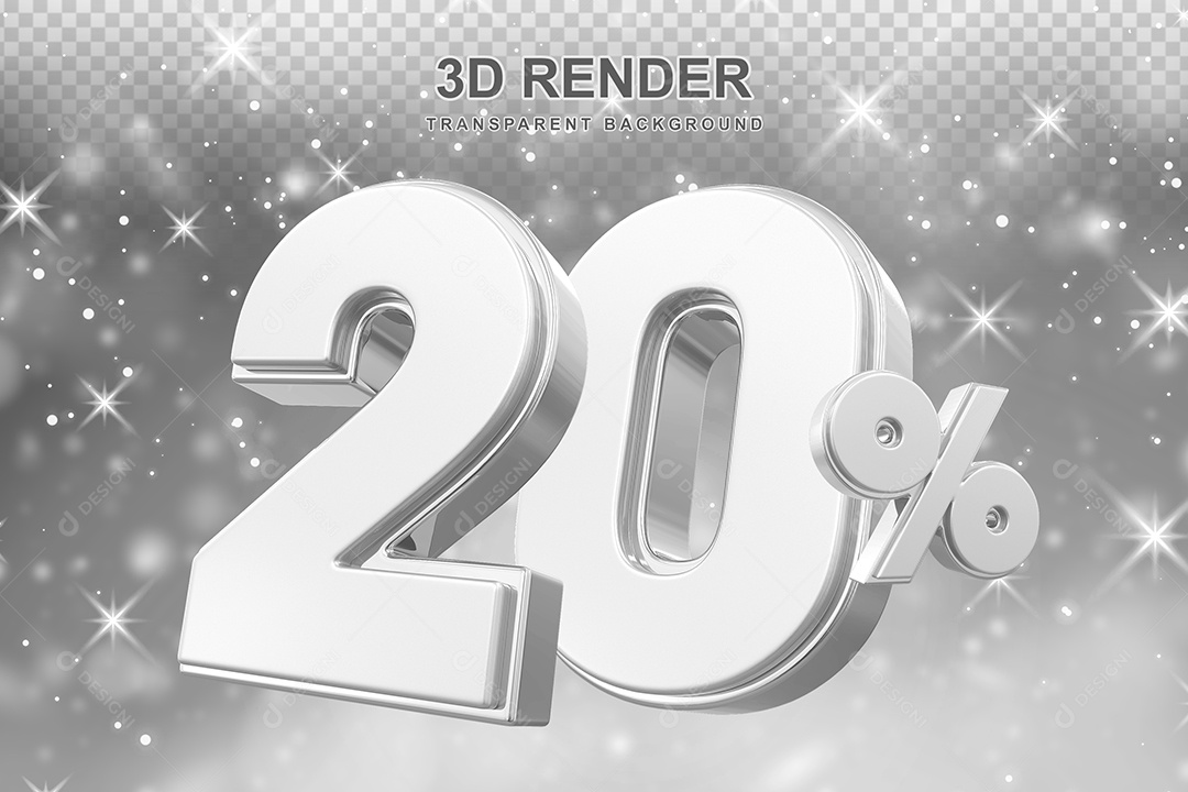 Número de Desconto 20% Elemento 3D Prata para Composição PSD