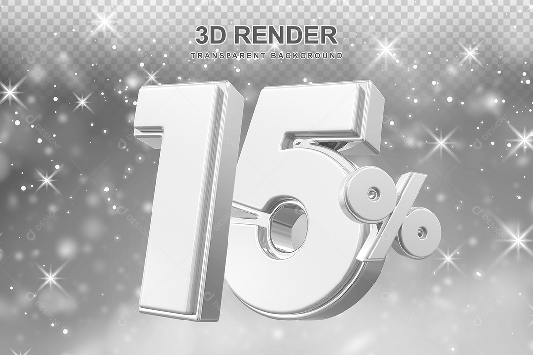 Número de Desconto 15% Elemento 3D Prata para Composição PSD