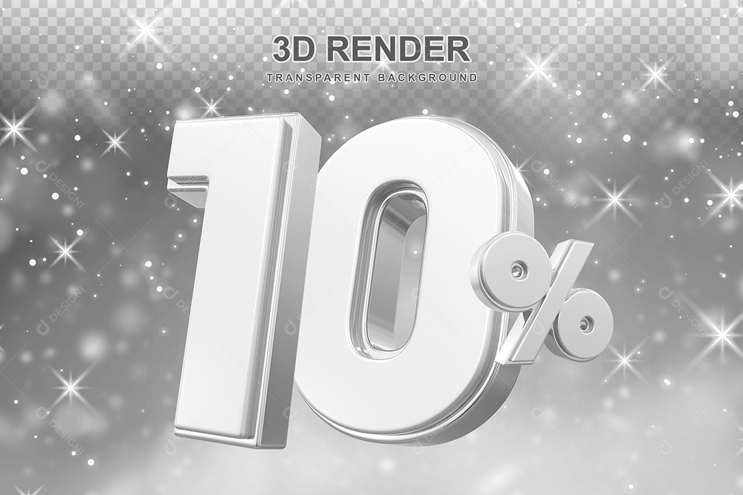 Número de Desconto 10% Elemento 3D Prata para Composição PSD