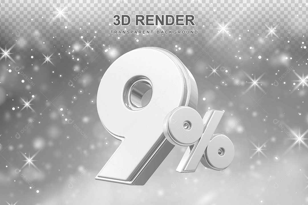 Número de Desconto 9% Elemento 3D Prata para Composição PSD
