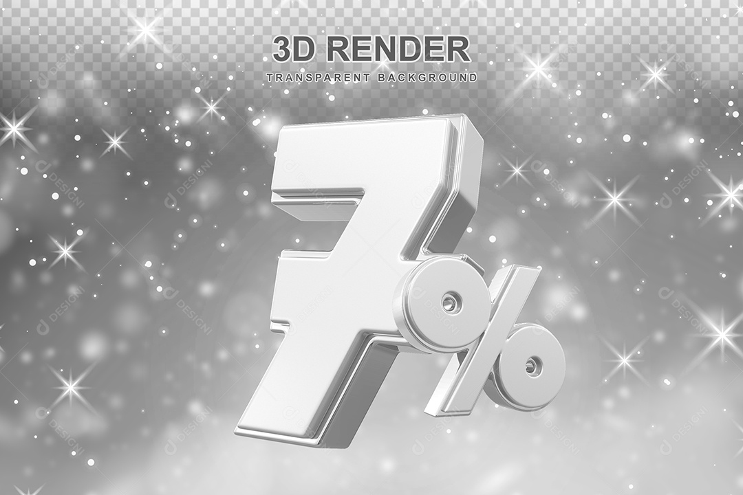 Número de Desconto 7% Elemento 3D Prata para Composição PSD