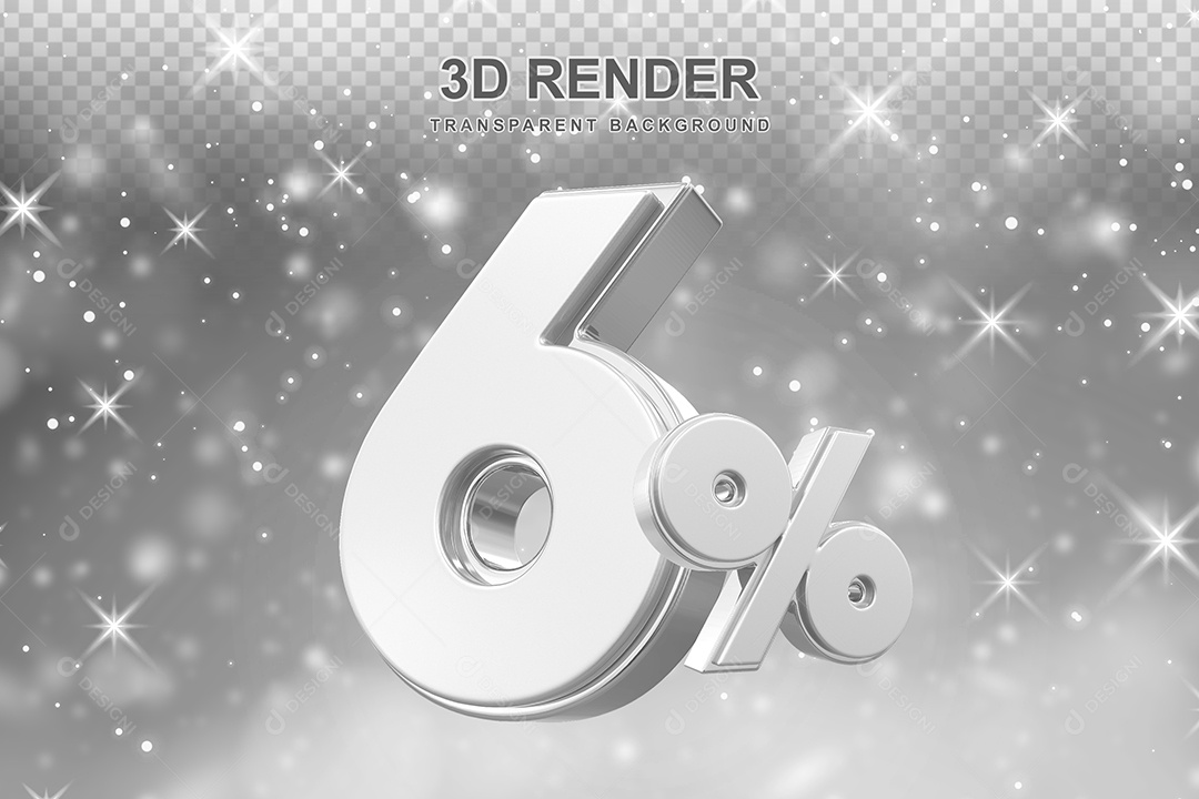 Número de Desconto 6% Elemento 3D Prata para Composição PSD