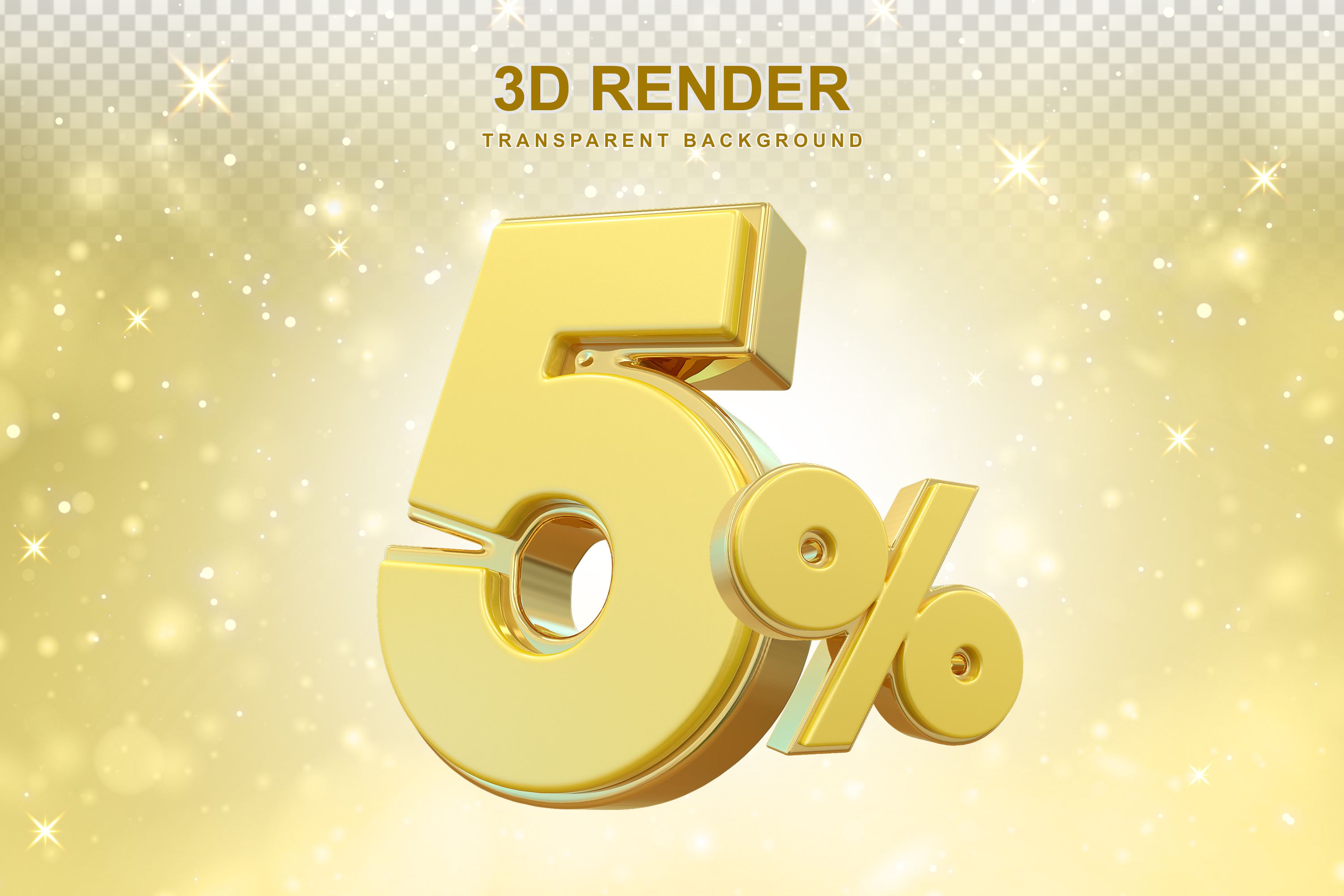 Número de Desconto 5% Elemento 3D Dourado para Composição PSD