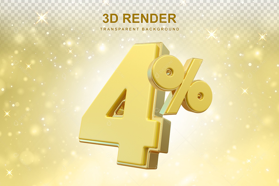 Número de Desconto 4% Elemento 3D Dourado para Composição PSD