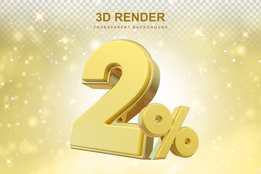 Número de Desconto 2% Elemento 3D Dourado para Composição PSD