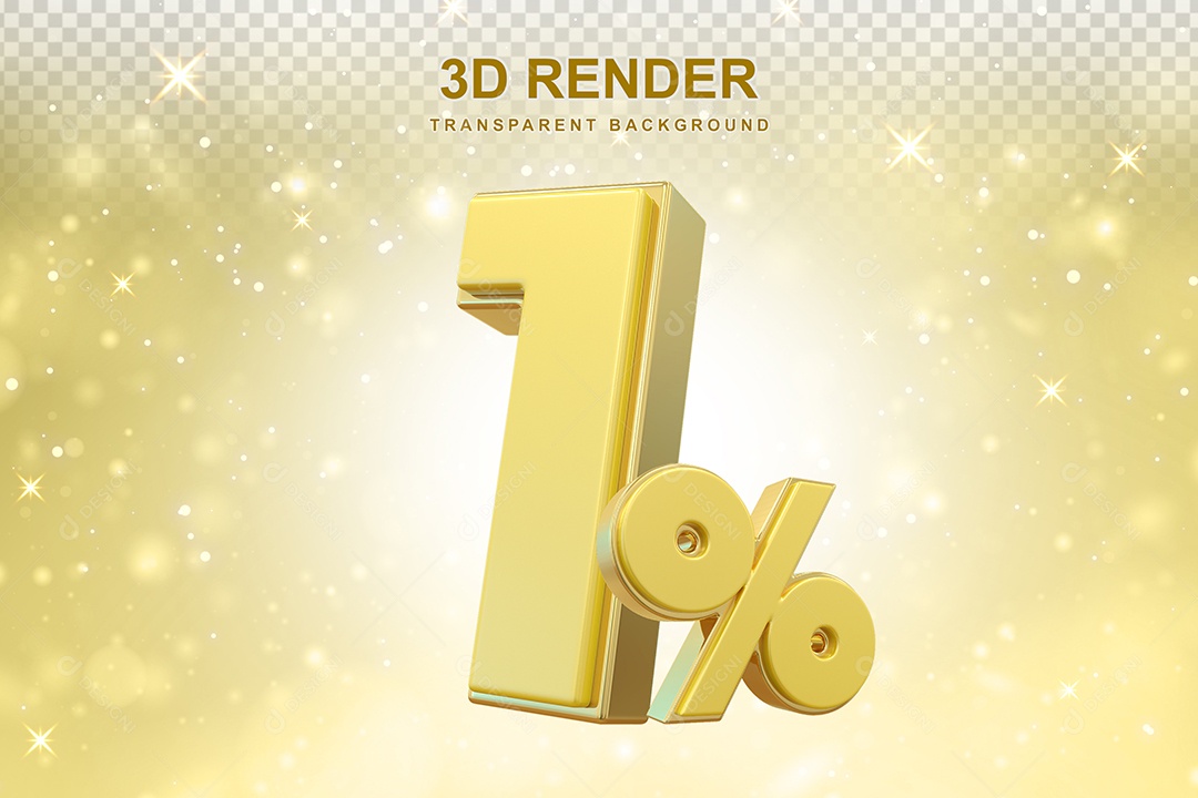 Número de Desconto 1% Elemento 3D Dourado para Composição PSD
