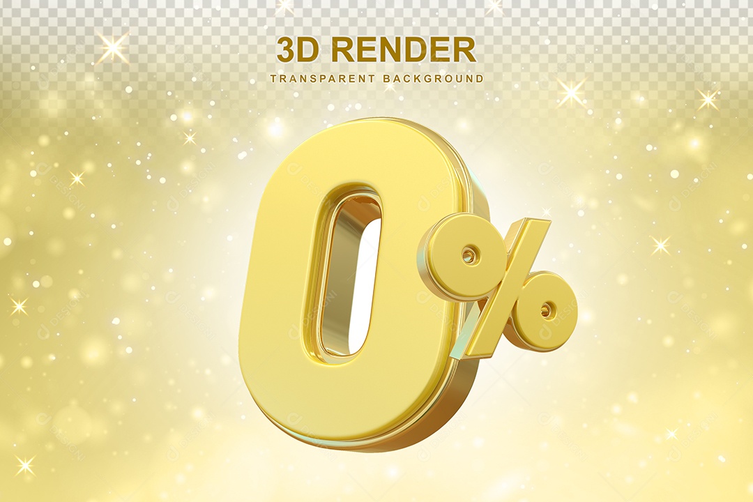 Número de Desconto 0% Elemento 3D Dourado para Composição PSD