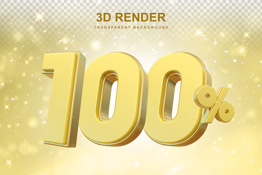 Número de Desconto 100% Elemento 3D Dourado para Composição PSD