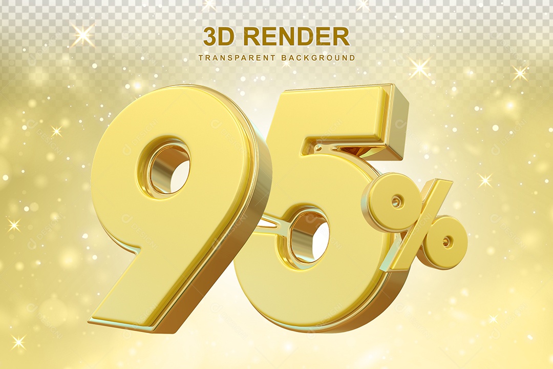 Número de Desconto 95% Elemento 3D Dourado para Composição PSD