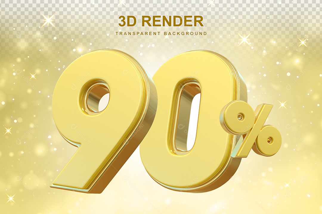 Número de Desconto 90% Elemento 3D Dourado para Composição PSD