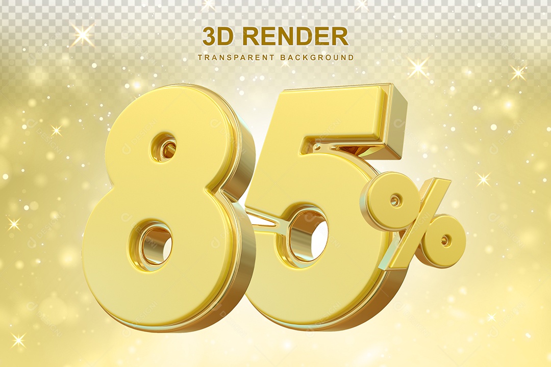 Número de Desconto 85% Elemento 3D Dourado para Composição PSD