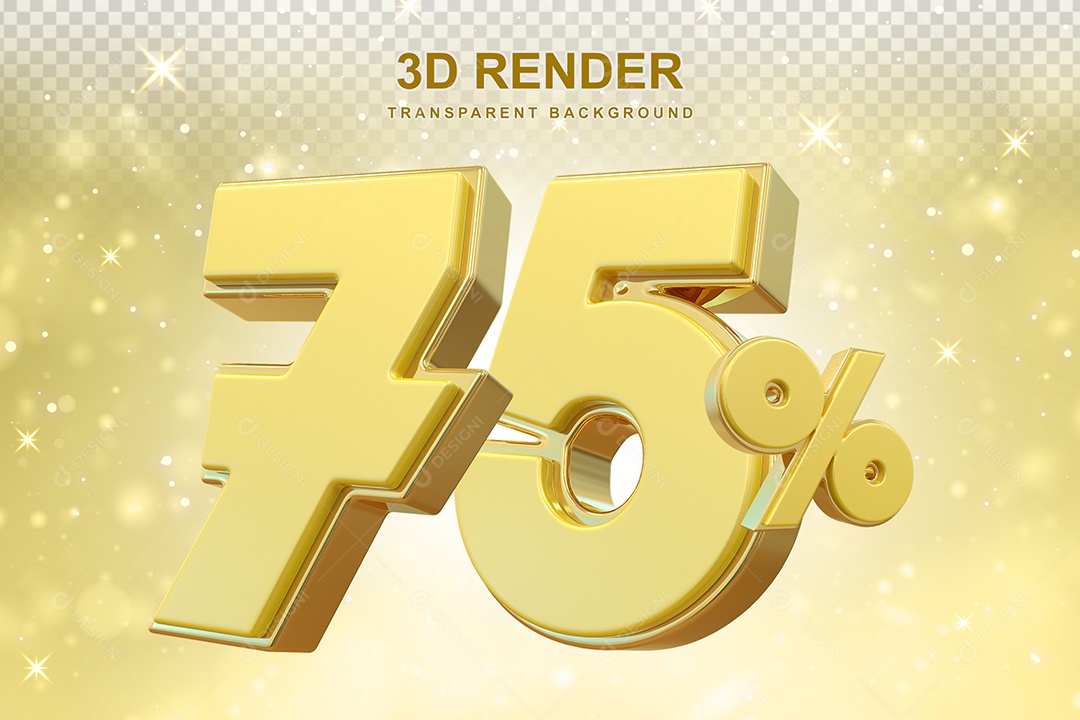 Número de Desconto 6% Elemento 3D Dourado para Composição PSD
