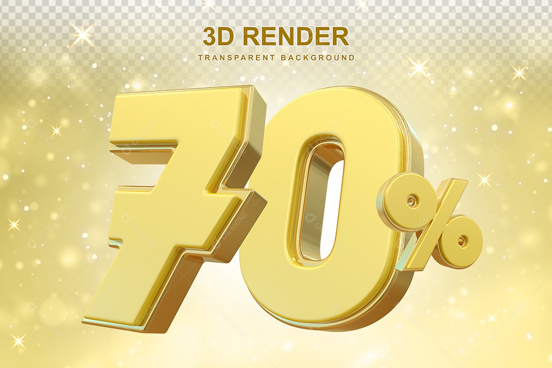 Número de Desconto 70% Elemento 3D Dourado para Composição PSD