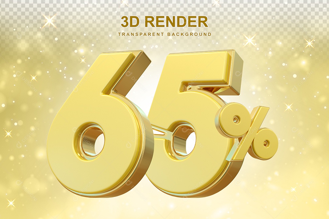 Número de Desconto 65% Elemento 3D Dourado para Composição PSD