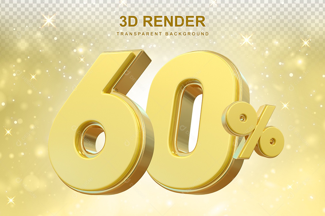 Número de Desconto 60% Elemento 3D Dourado para Composição PSD