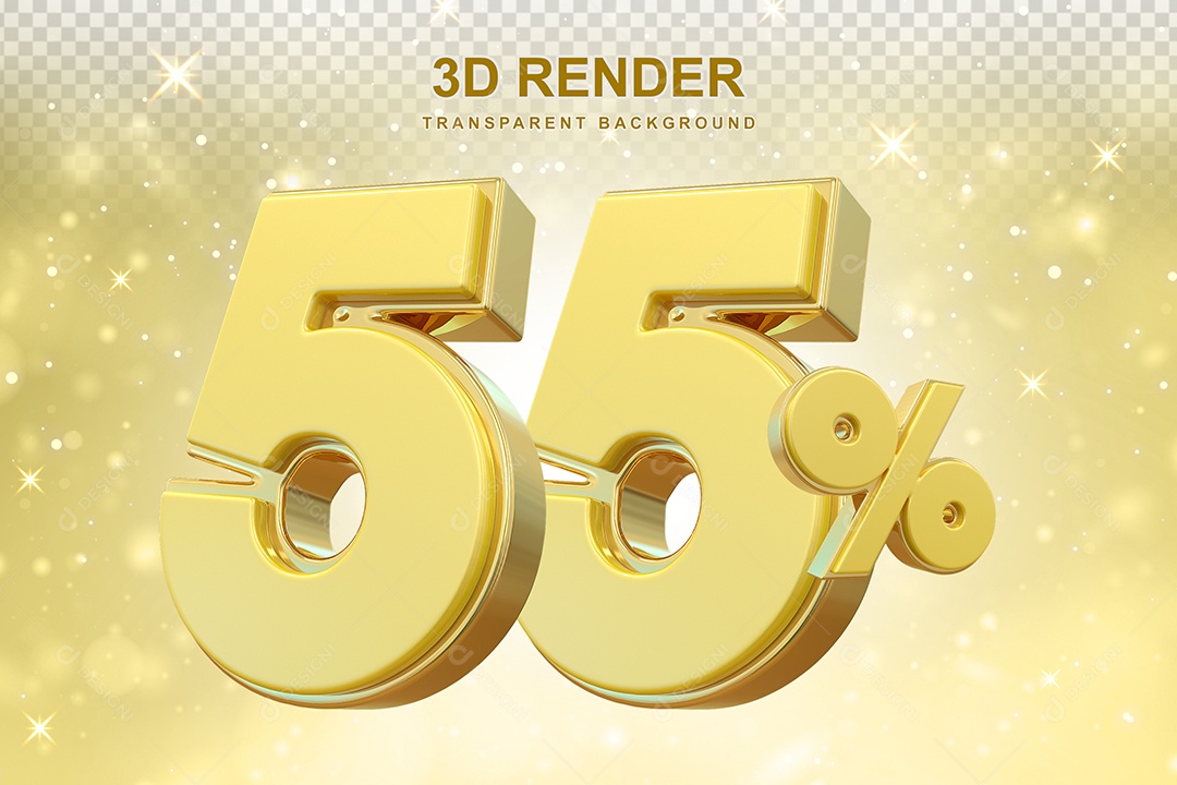 Número de Desconto 55% Elemento 3D Dourado para Composição PSD
