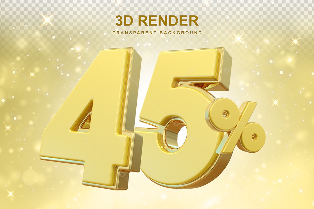 Número de Desconto 45% Elemento 3D Dourado para Composição PSD