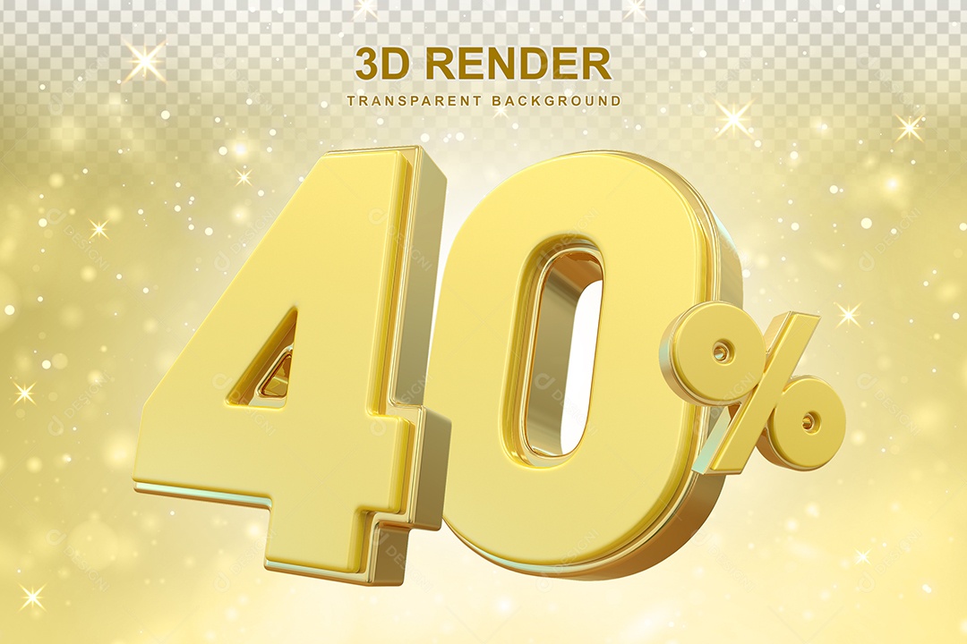 Número de Desconto 40% Elemento 3D Dourado para Composição PSD