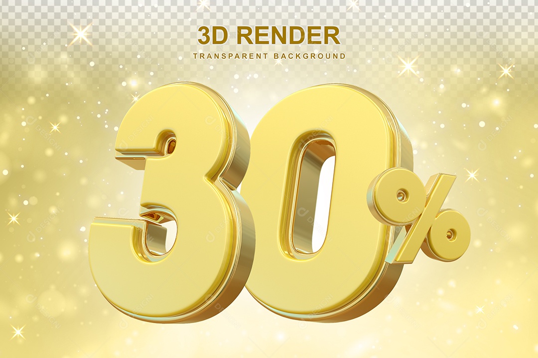 Número de Desconto % Elemento 3D Dourado para Composição PSD