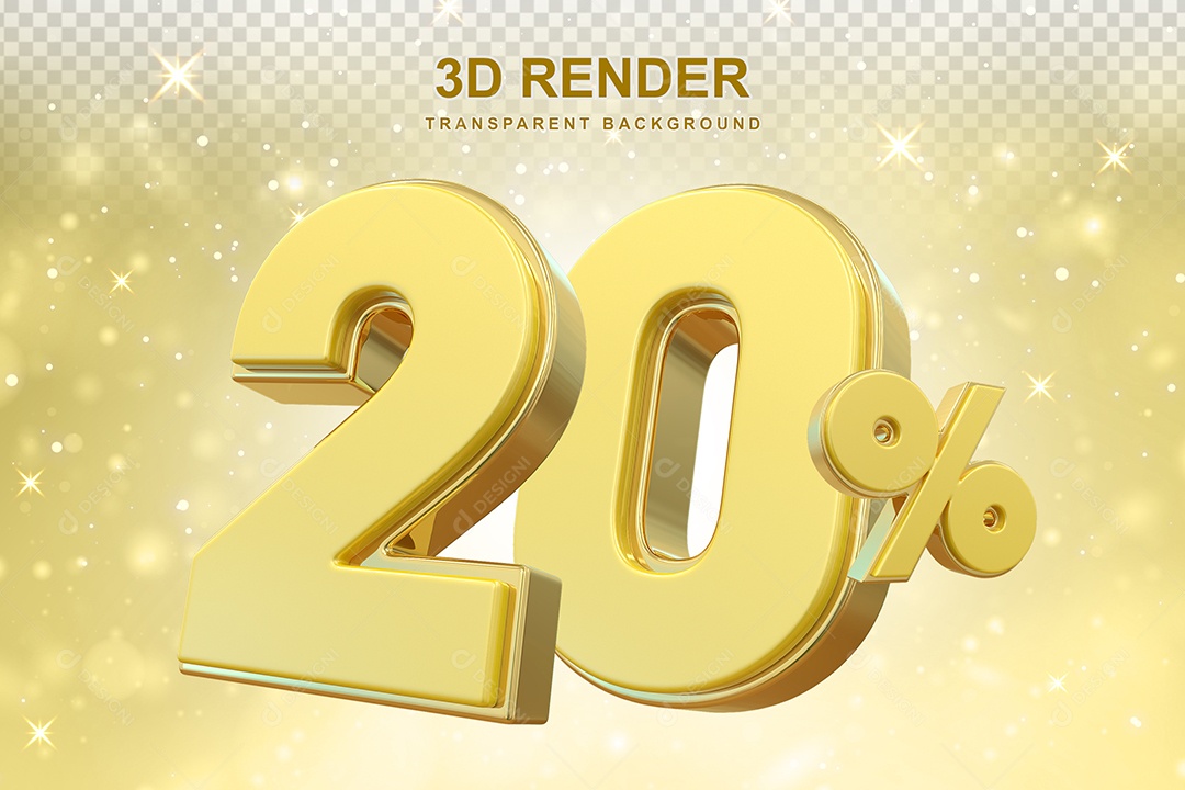 Número de Desconto 20% Elemento 3D Dourado para Composição PSD