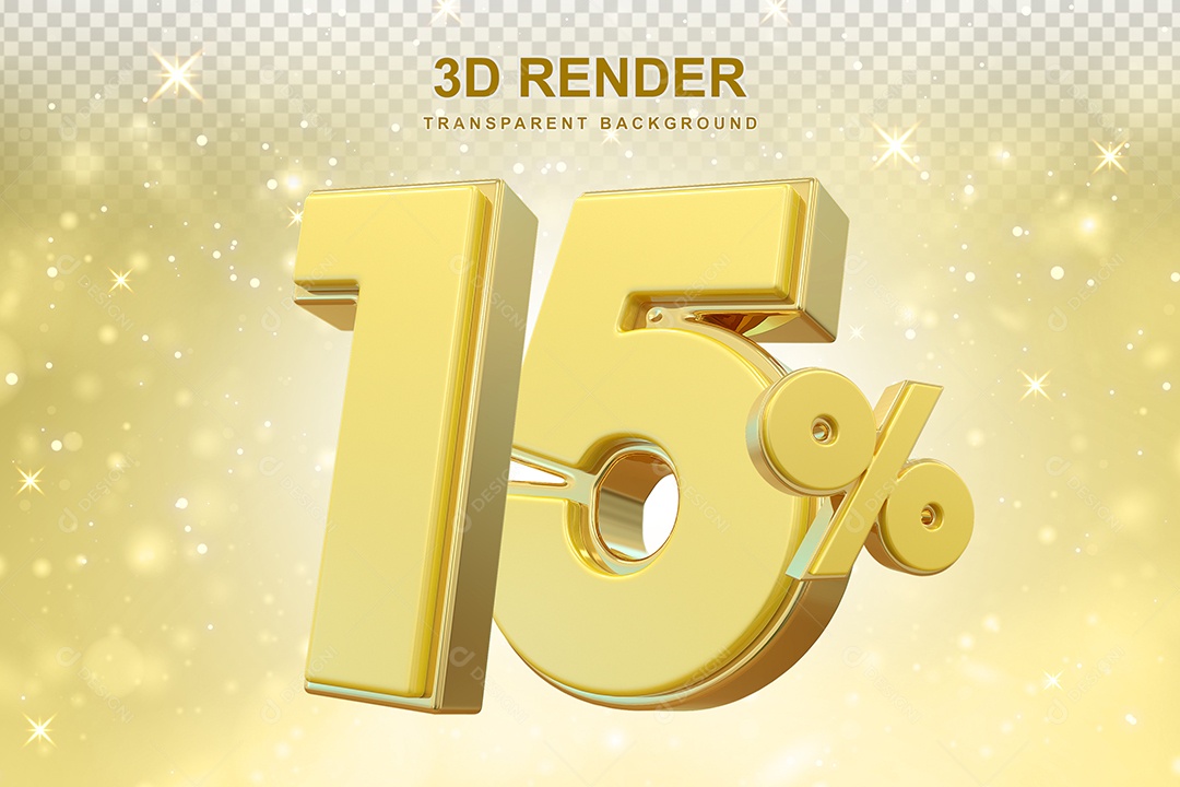 Número de Desconto 15% Elemento 3D Dourado para Composição PSD