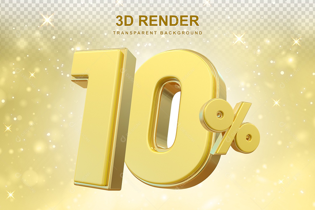 Número de Desconto 10% Elemento 3D Dourado para Composição PSD