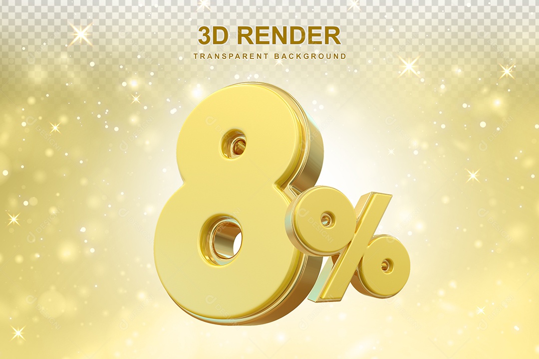 Número de Desconto 6% Elemento 3D Dourado para Composição PSD