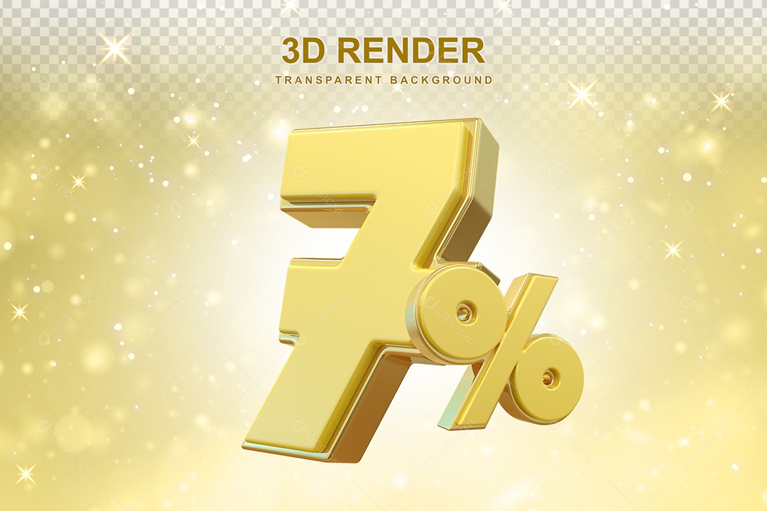 Número de Desconto 7% Elemento 3D Dourado para Composição PSD