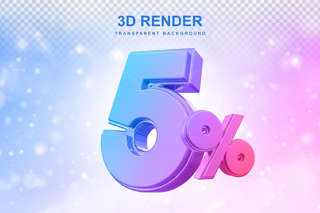 Número de Desconto 5% Elemento 3D Colorido para Composição PSD
