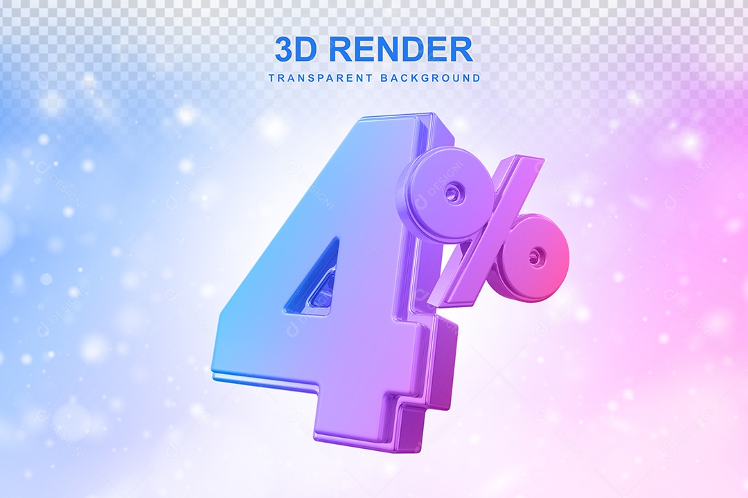 Número de Desconto 4% Elemento 3D Colorido para Composição PSD