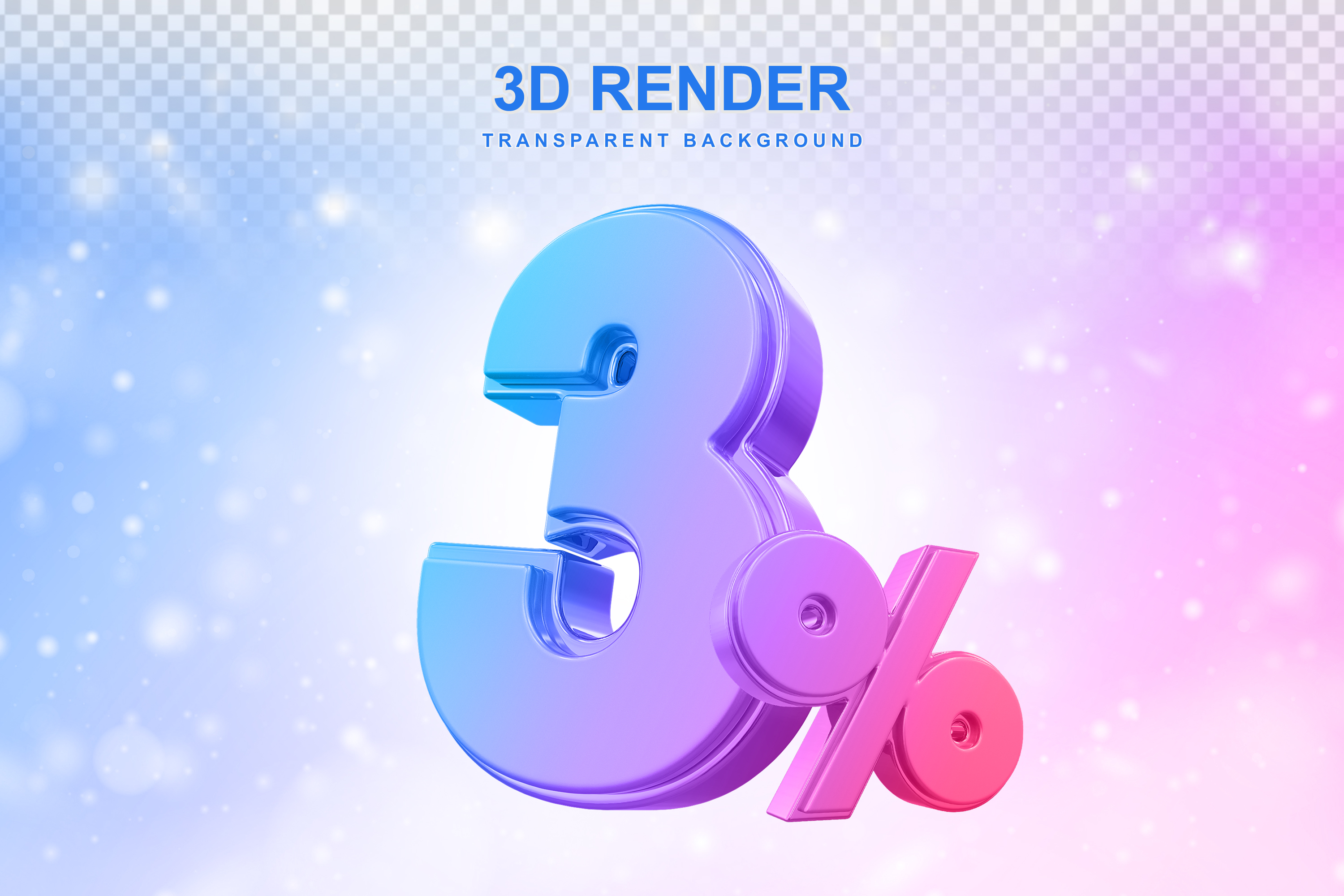 Número de Desconto 3% Elemento 3D Colorido para Composição PSD