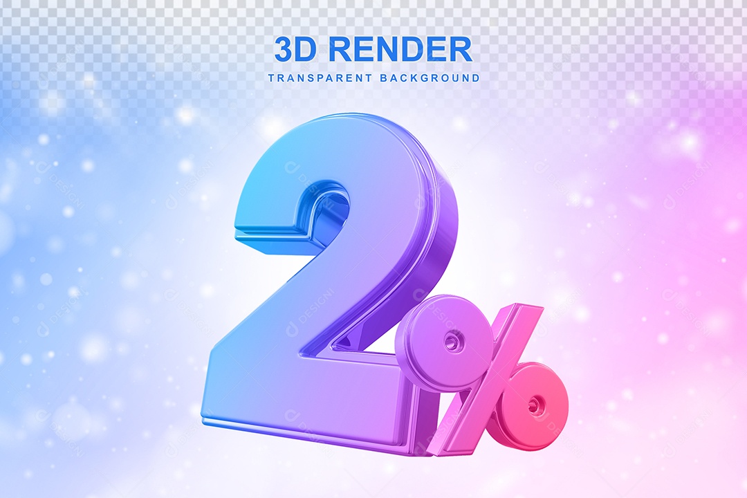 Número de Desconto 2% Elemento 3D Colorido para Composição PSD
