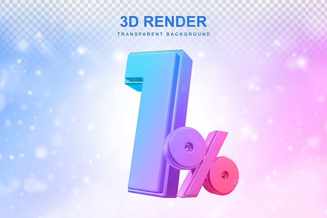 Número de Desconto 1% Elemento 3D Colorido para Composição PSD
