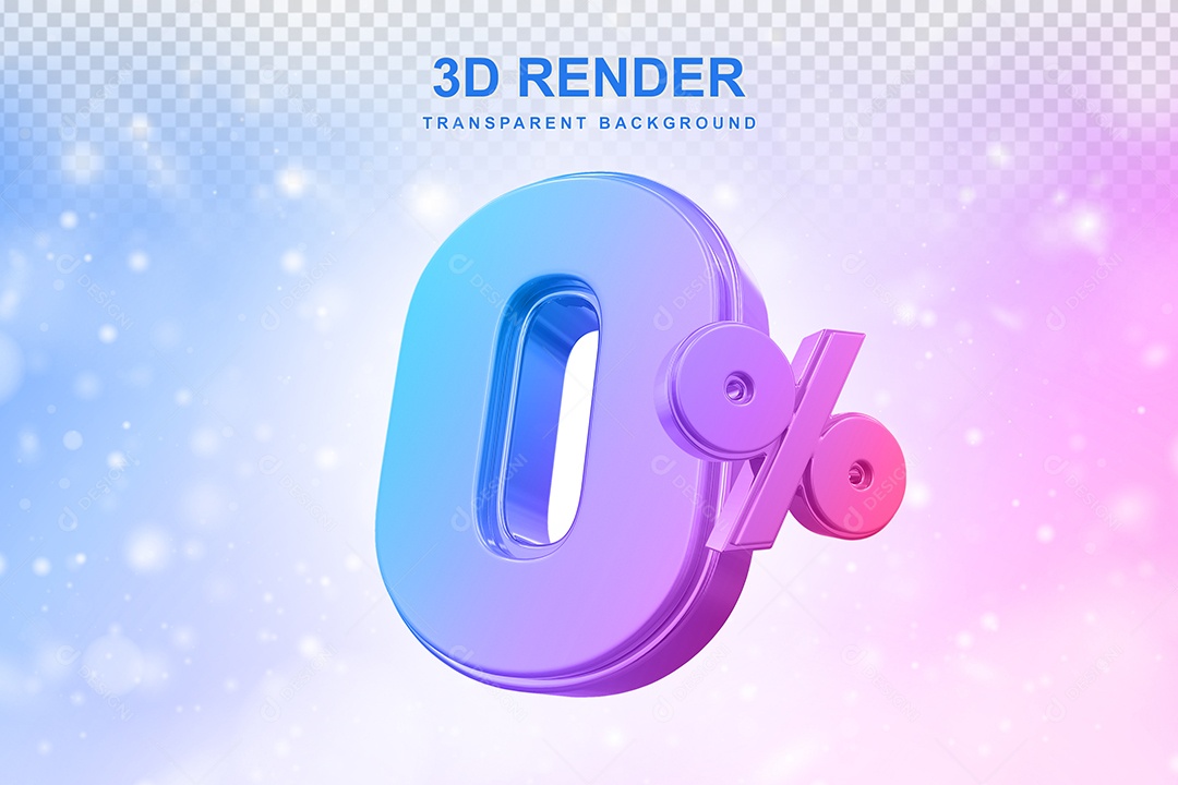 Número de Desconto 0% Elemento 3D Colorido para Composição PSD