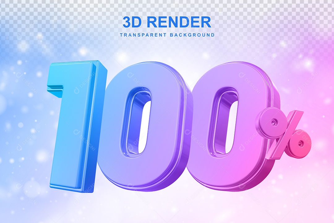 Número de Desconto 100% Elemento 3D Colorido para Composição PSD