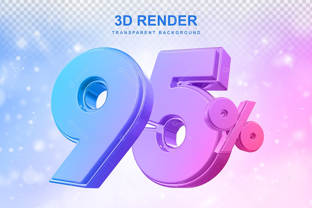 Número de Desconto 95% Elemento 3D Colorido para Composição PSD