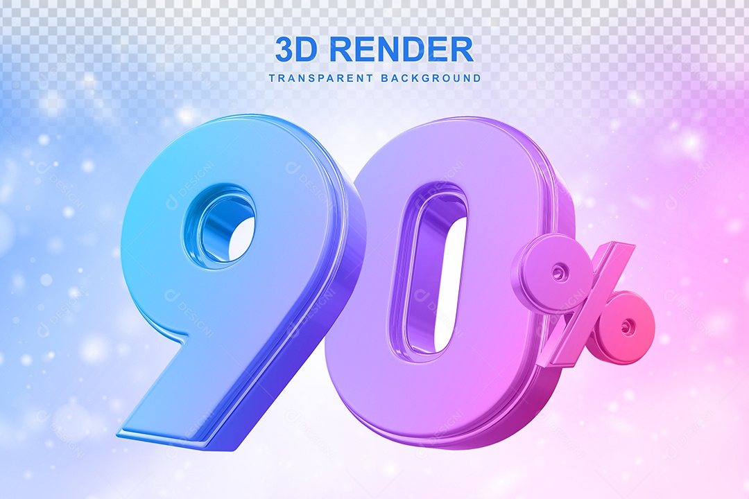 Número de Desconto 90% Elemento 3D Colorido para Composição PSD