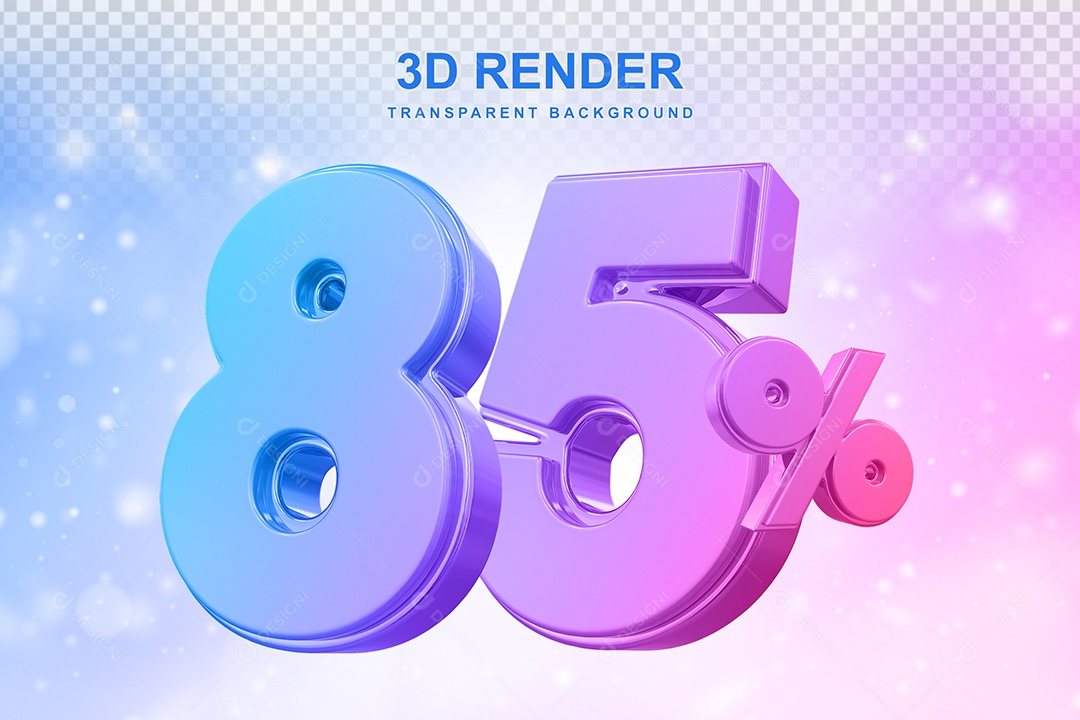 Número de Desconto 65% Elemento 3D Colorido para Composição PSD