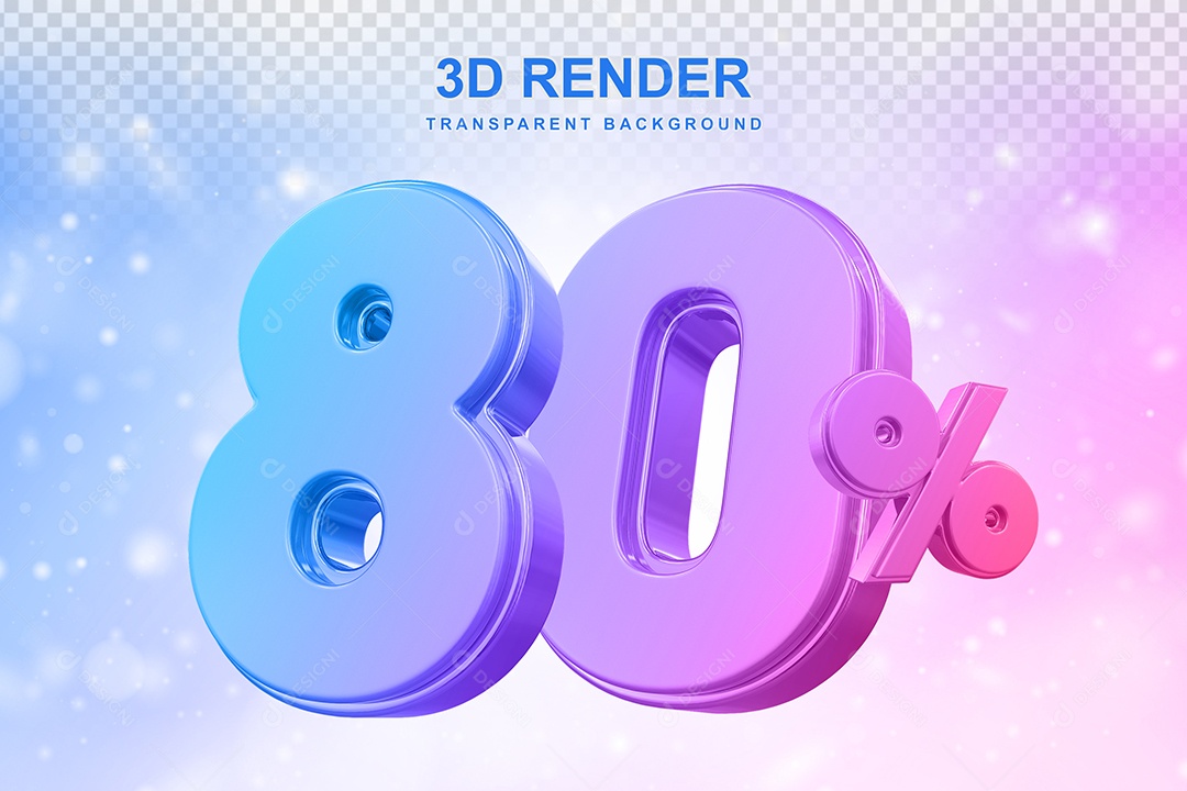 Número de Desconto 80% Elemento 3D Colorido para Composição PSD
