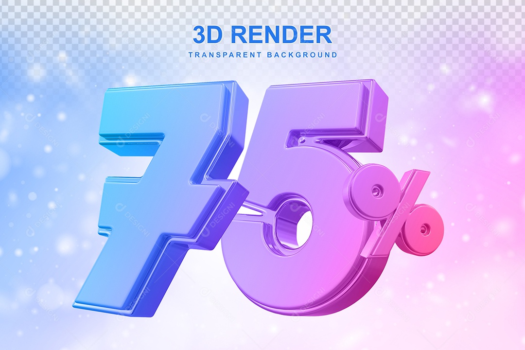Número de Desconto 75% Elemento 3D Colorido para Composição PSD