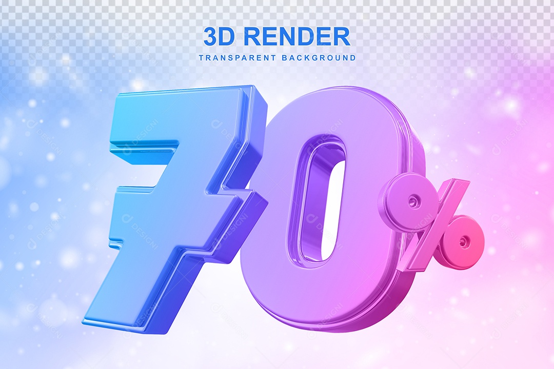 Número de Desconto 70% Elemento 3D Colorido para Composição PSD
