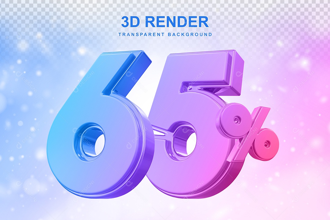 Número de Desconto 65% Elemento 3D Colorido para Composição PSD