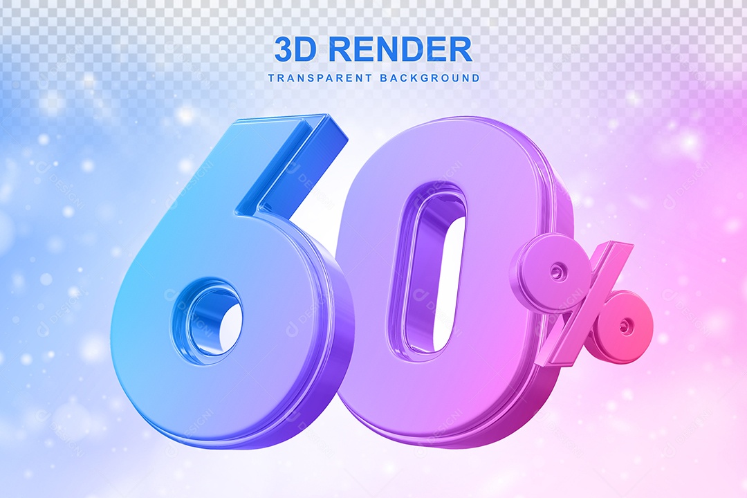 Número de Desconto 60% Elemento 3D Colorido para Composição PSD